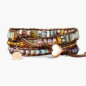 NEW CAPE DIABLO women's imperial heart protection wrap bracelet in brown
